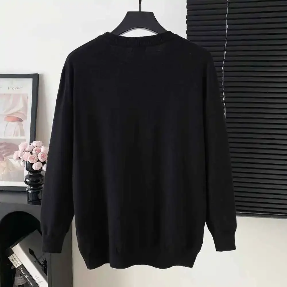 Burberry Black Crew Neck Sweater Blue Equestrian Logo Knit Top